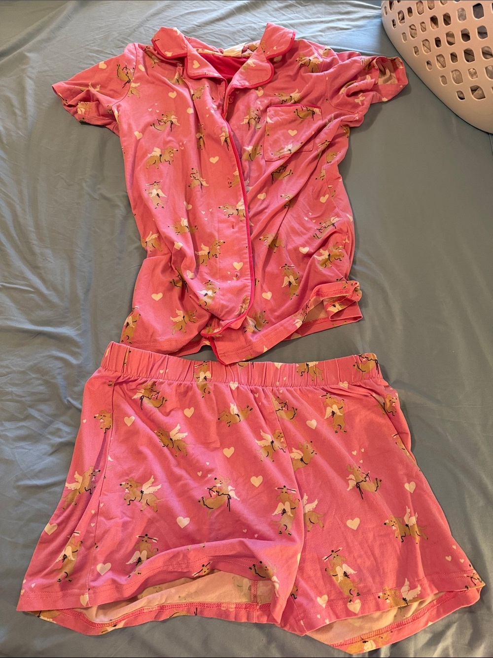 Women's Pink Cupid dogs with wings Short Pajama Set